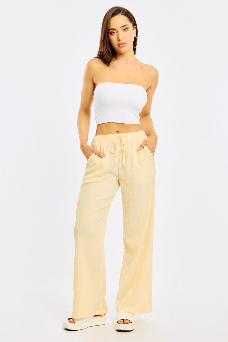 Yellow Wide Leg Pants Elasticated Waist Ally Fashion