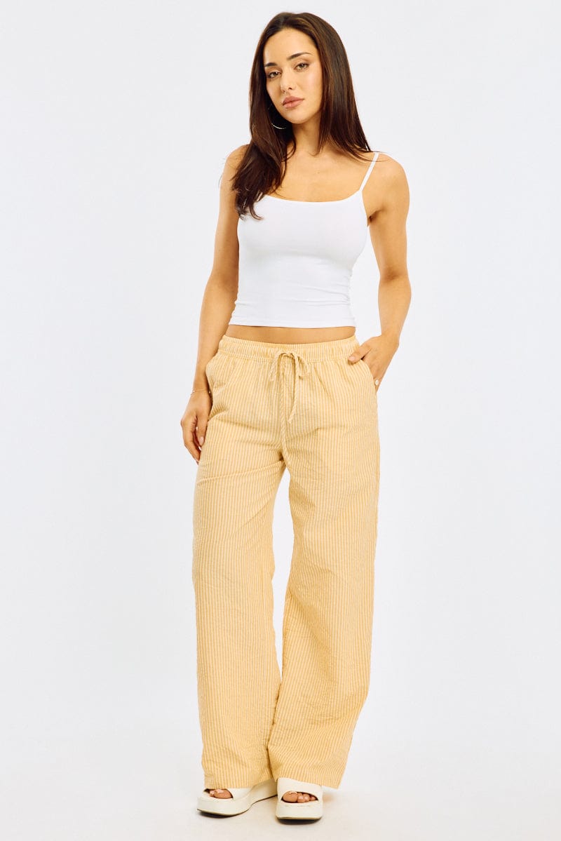 Yellow Stripe Wide Leg Pants Elasticated Waist Ally Fashion