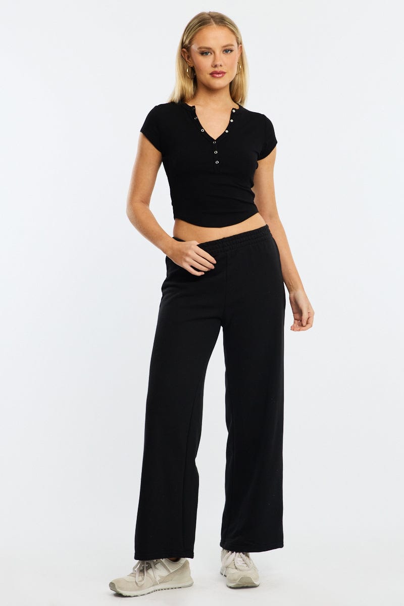 Black Track Pants Wide Leg Ally Fashion1