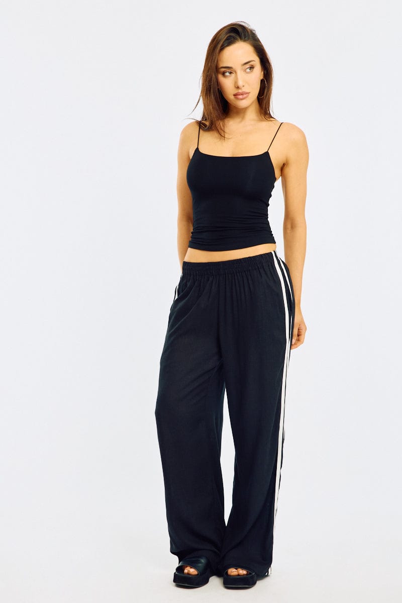 Black Wide Leg Pants Side Stripe | Ally Fashion