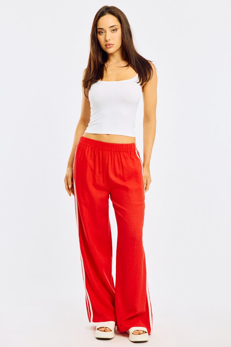 Red Wide Leg Pants Side Stripe Ally Fashion