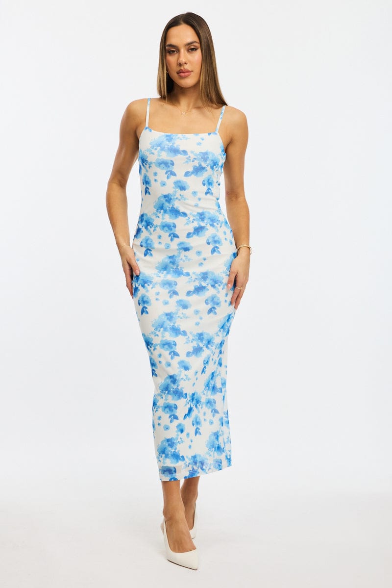 Blue Floral Bodycon Dress Mesh | Ally Fashion Blue Floral Bodycon Dress Mesh | Ally Fashion