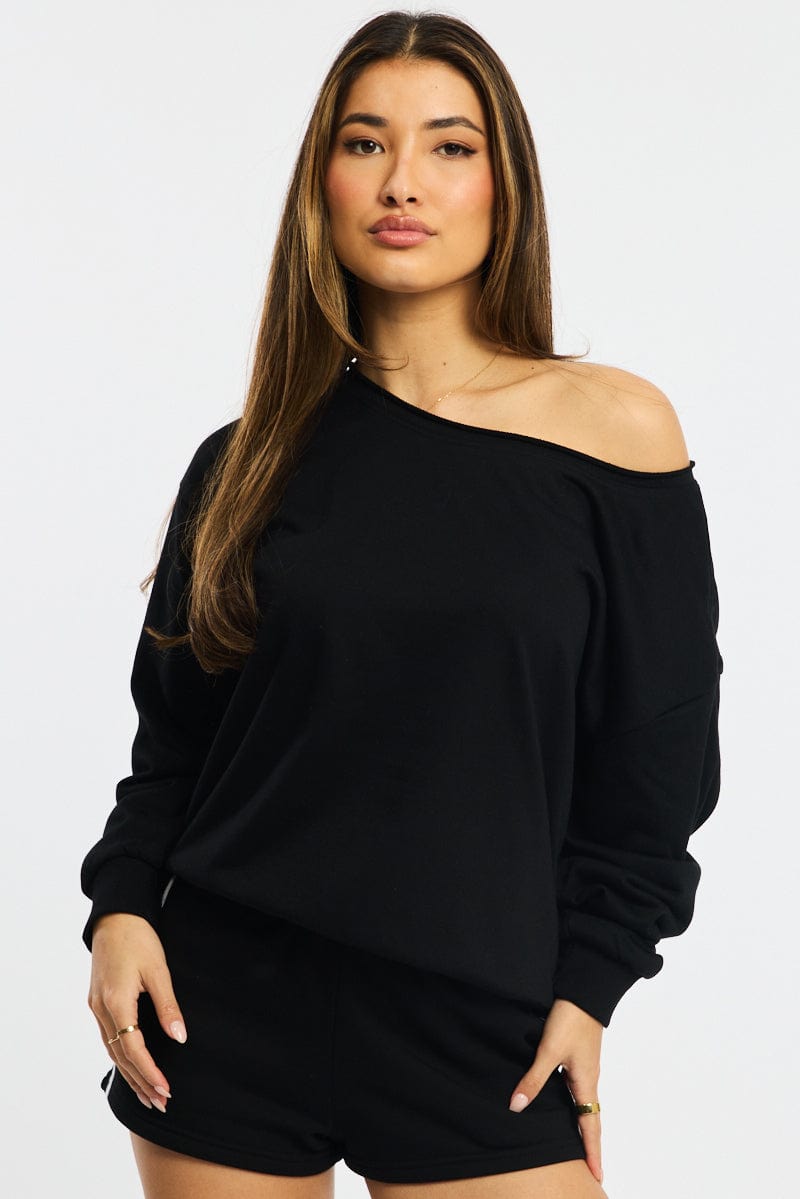 Black Off Shoulder Sweater Long Sleeve | Ally Fashion