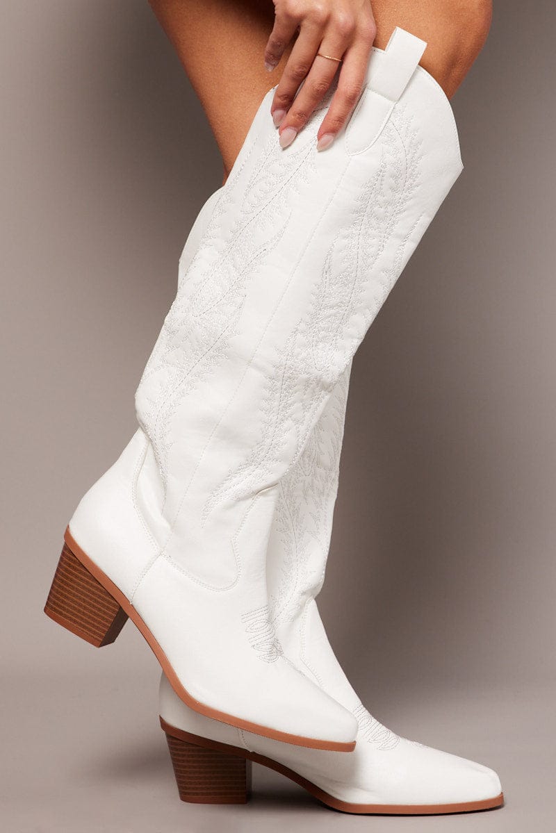 White Embroidered Western Boots Ally Fashion - Main Image