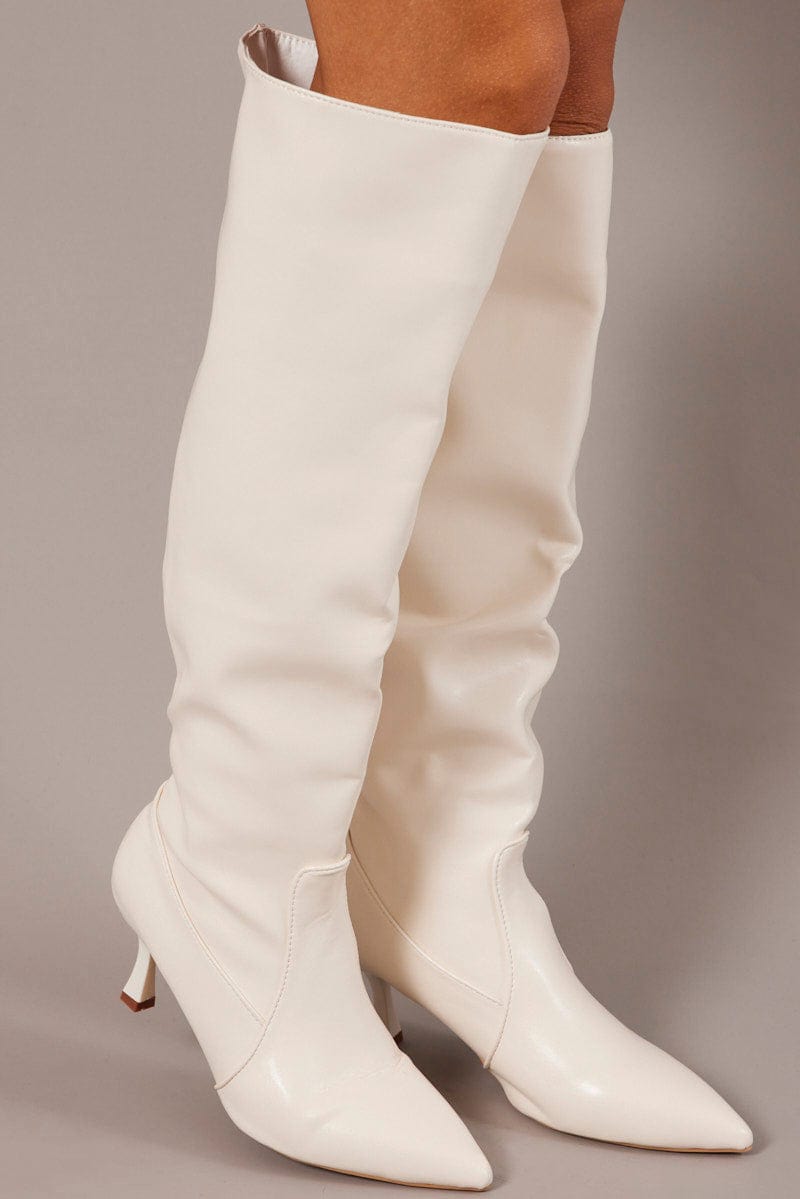 Shoes White Knee High Boots Women's White Faux Leather Boots All