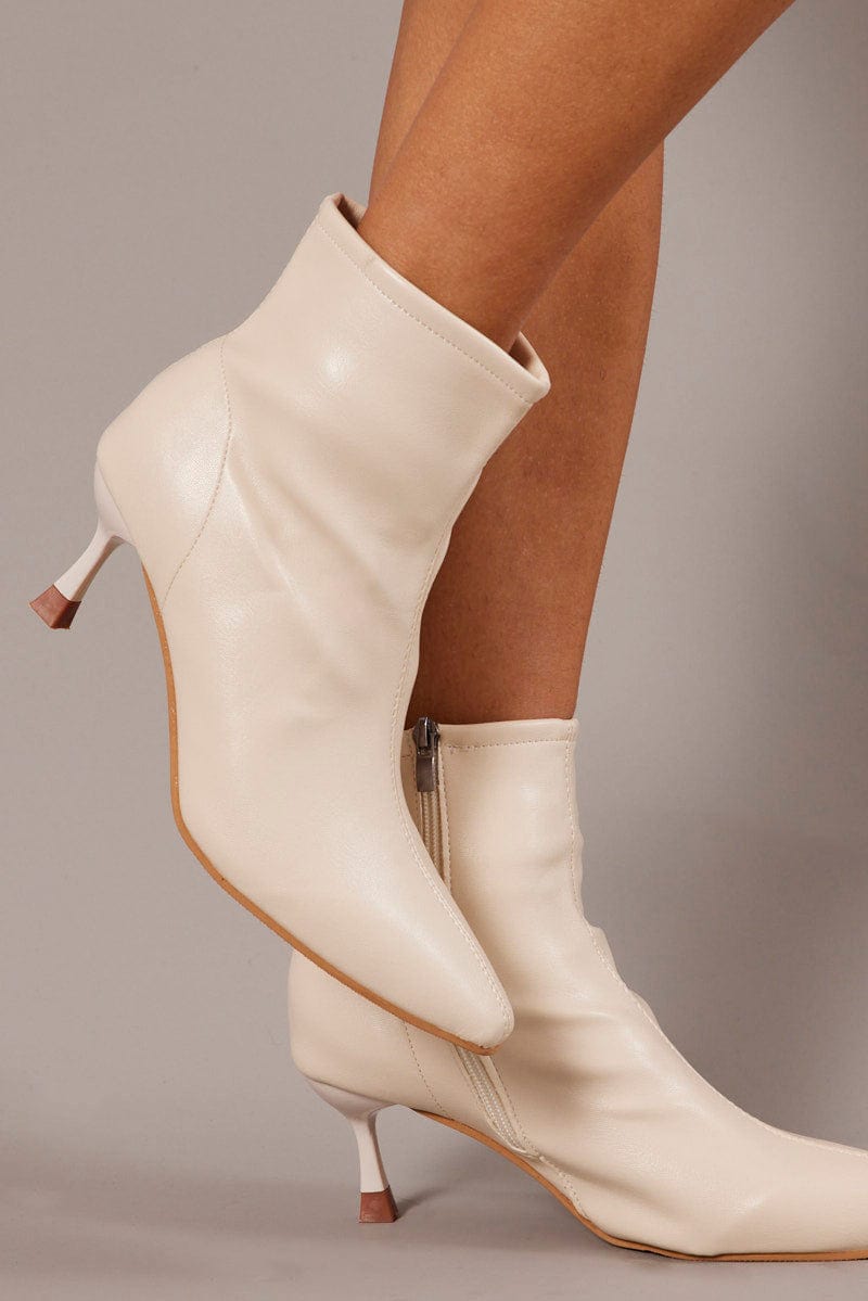 White Ankle Stiletto Boots Ally Fashion - Main Image