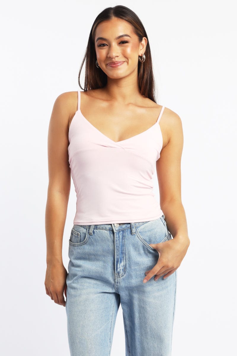 Pink Supersoft Cami Top Cross Over Ally Fashion