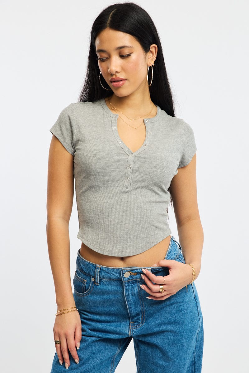 ANCELLM HENLEY RIB LS T-SHIRT （GRAY） ANCELLM - HENLEY RIB LS T-SHIRT/CREAM | NapsNote