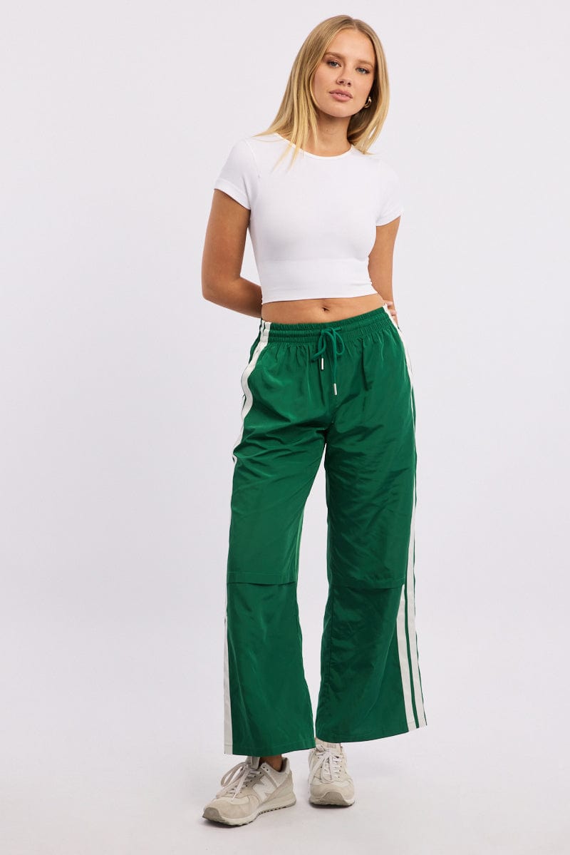Green Track Pants Side Stripe Ally Fashion