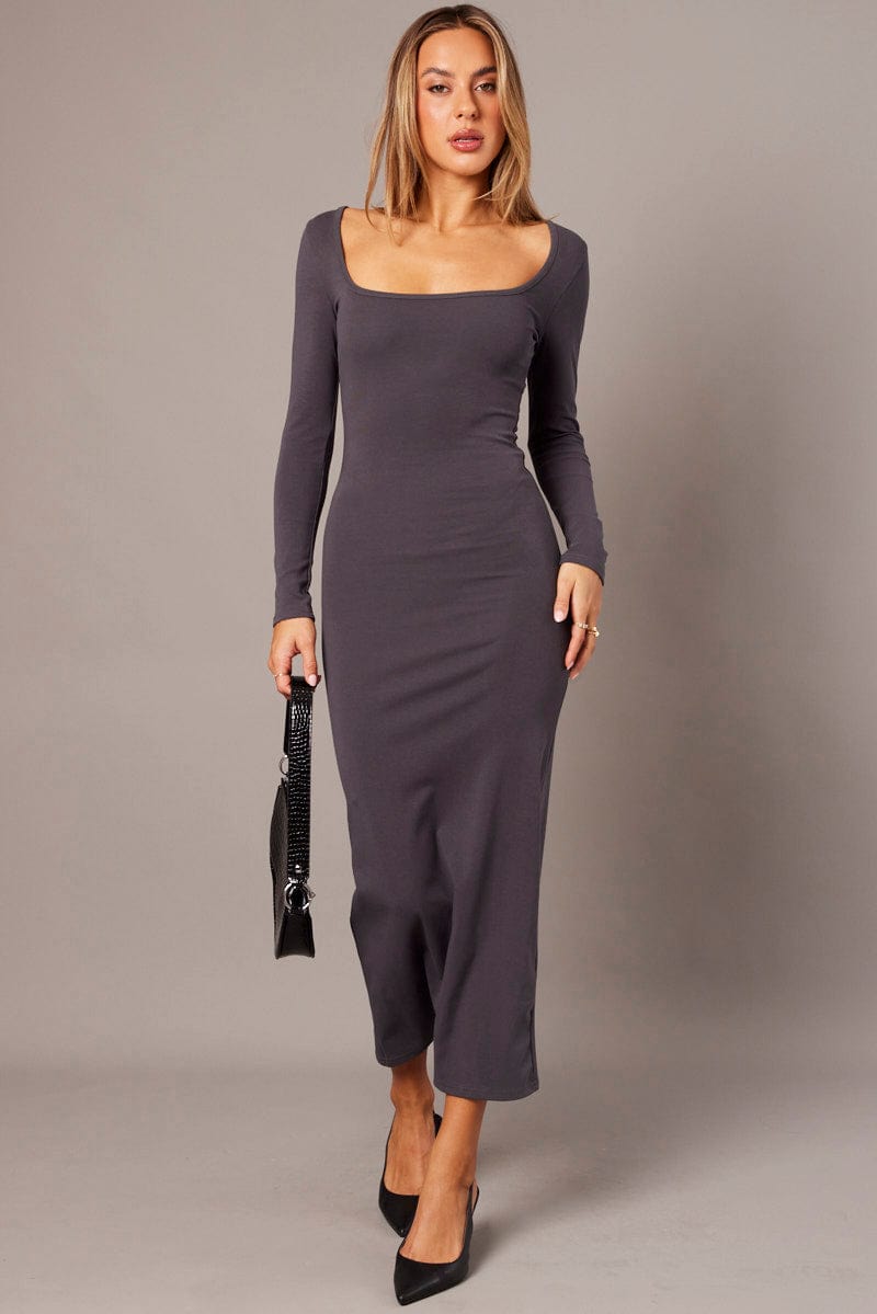 Grey Bodycon Dress Long Sleeve | Ally Fashion Grey Bodycon Dress Long Sleeve | Ally Fashion