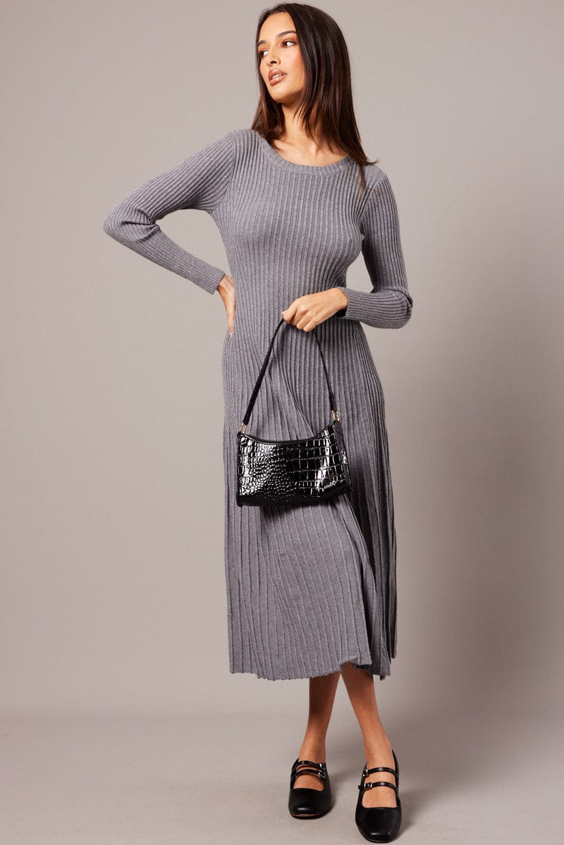 Grey Knit Dress Long Sleeve | Ally Fashion Grey Knit Dress Long Sleeve | Ally Fashion