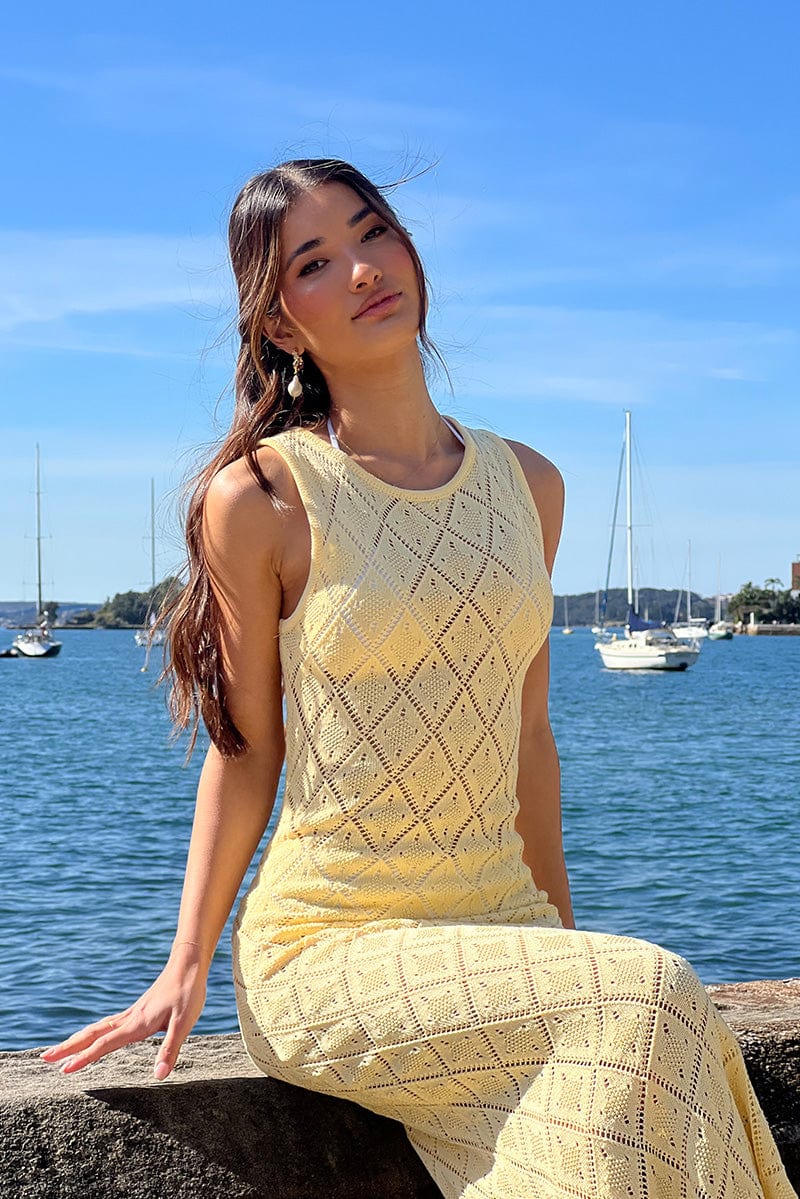Yellow Knit Dress Sleeveless Maxi | Ally Fashion Yellow Knit Dress Sleeveless Maxi | Ally Fashion