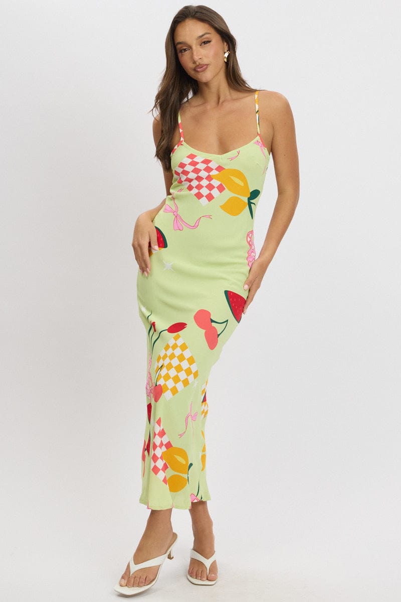 Green Abstract Maxi Dress Bias Cut | Ally Fashion Green Abstract Maxi Dress Bias Cut | Ally Fashion