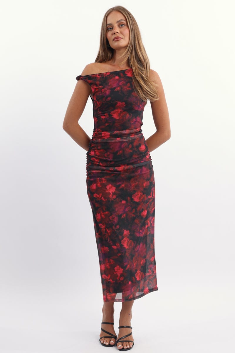 Red Floral Bodycon Dress Mesh Ally Fashion