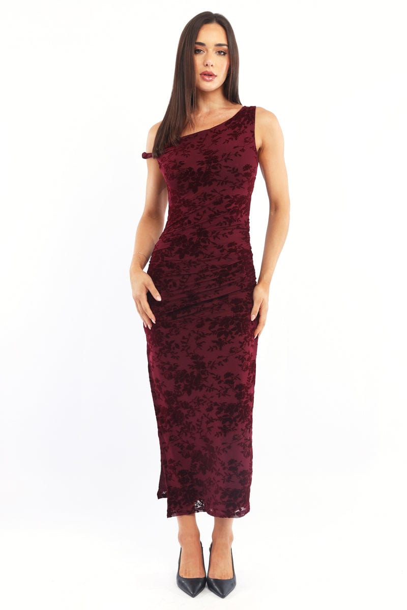 Red Bodycon Dress Burnout | Ally Fashion Red Bodycon Dress Burnout | Ally Fashion