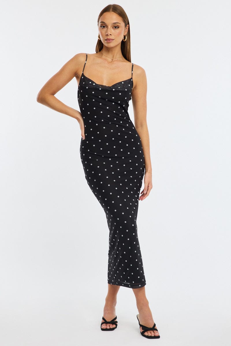 Black Polka Dot Bodycon Dress Polka Dot Cowl Neck Maxi | Ally Fashion Black Polka Dot Bodycon Dress Polka Dot Cowl Neck Maxi | Ally Fashion
