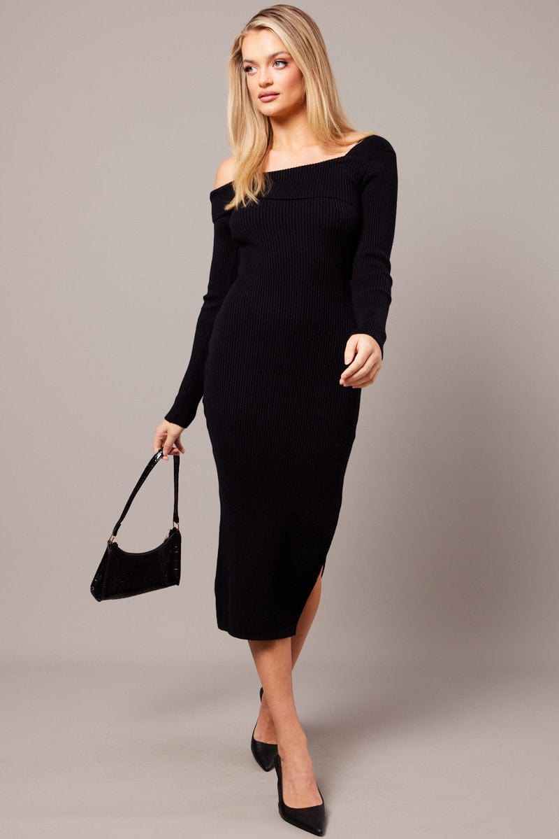 Black Knit Dress Long Sleeve | Ally Fashion Black Knit Dress Long Sleeve | Ally Fashion
