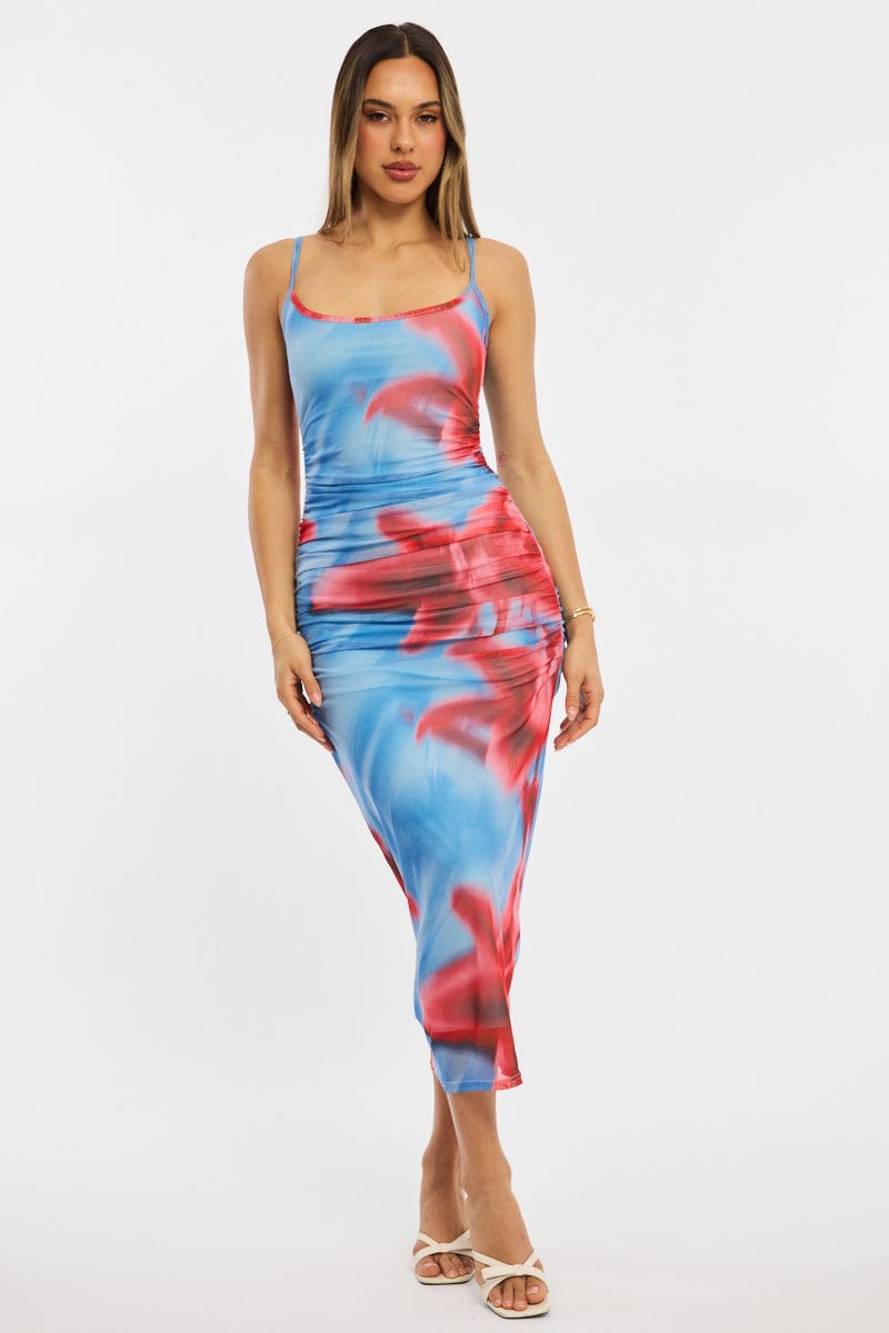 Blue Floral Bodycon Dress Singlet Mesh | Ally Fashion Blue Floral Bodycon Dress Singlet Mesh | Ally Fashion