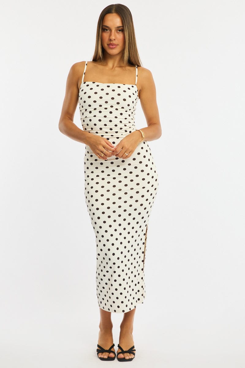 White Polka Dot Bodycon Dress Maxi | Ally Fashion