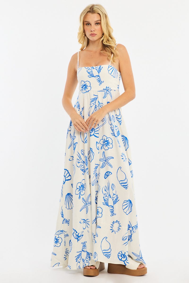 Blue Abstract Maxi Dress Strappy