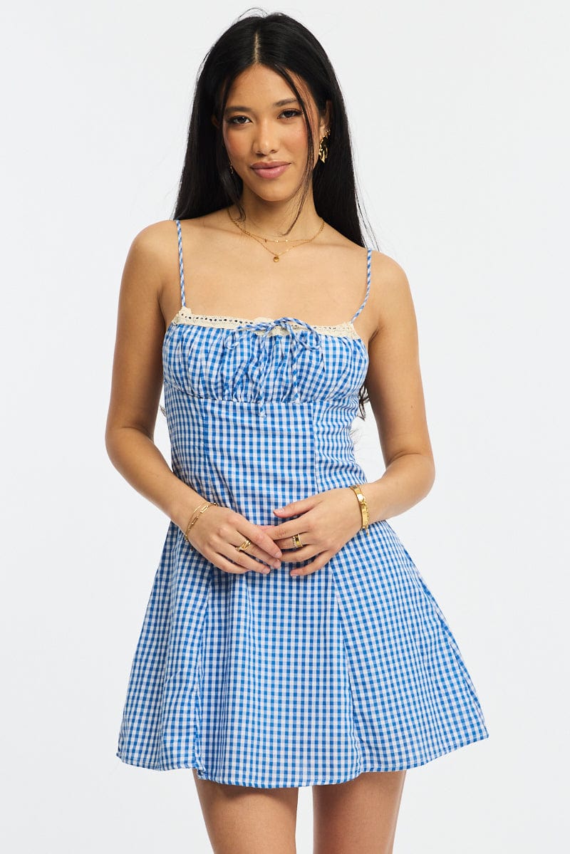 blue check mini dress Damson Madder Harlow Mini Dress | Blue/Plaid | Size 6