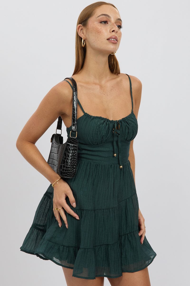 Green Fit And Flare Dress Mini Tiered | Ally Fashion Green Fit And Flare Dress Mini Tiered | Ally Fashion