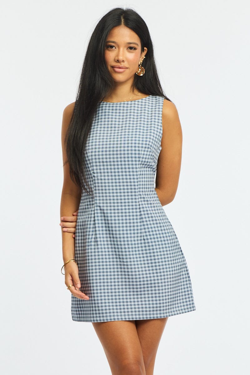Blue Check Bodycon Dress Mini Check | Ally Fashion Blue Check Bodycon Dress Mini Check | Ally Fashion