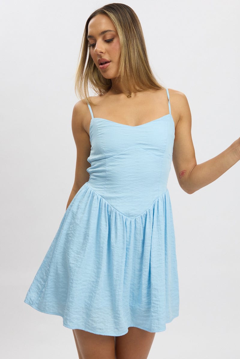 Blue Fit And Flare Dress Drop Waist Mini | Ally Fashion Blue Fit And Flare Dress Drop Waist Mini | Ally Fashion
