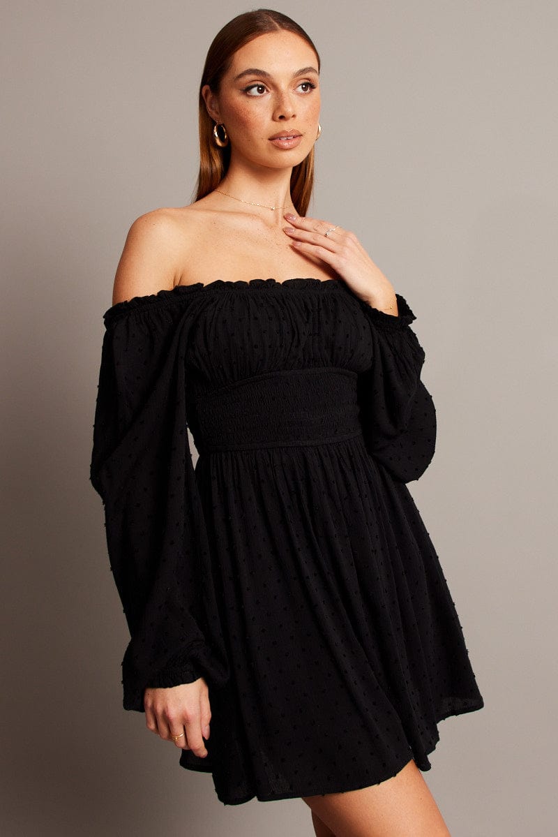Black Fit And Flare Dress Long Sleeve Mini | Ally Fashion Black Fit And Flare Dress Long Sleeve Mini | Ally Fashion