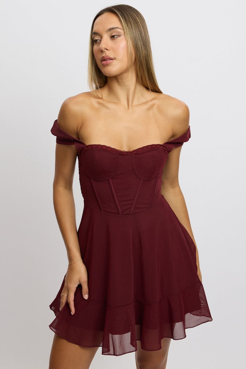 Red Fit And Flare Dress Mini Mesh | Ally Fashion Red Fit And Flare Dress Mini Mesh | Ally Fashion