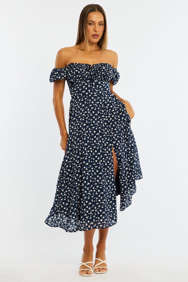 blue dress barn wedding cost Blue Ditsy Print Wrap Midaxi Dress