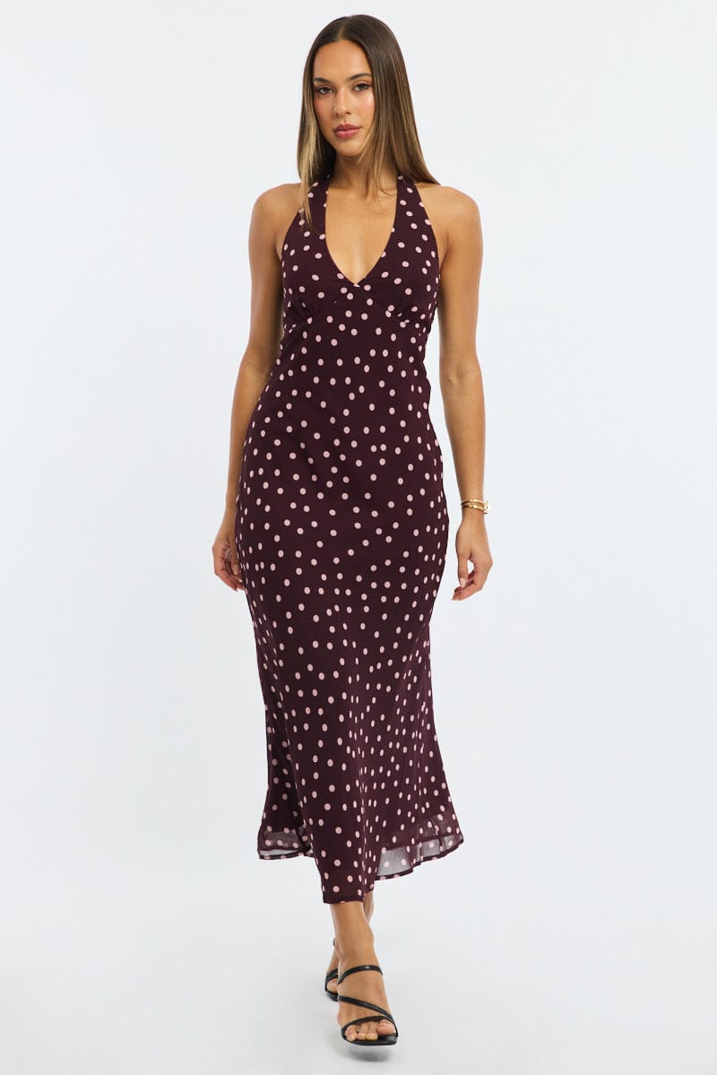 Red Polka Dot Midi Dress Halter Neck | Ally Fashion Red Polka Dot Midi Dress Halter Neck | Ally Fashion