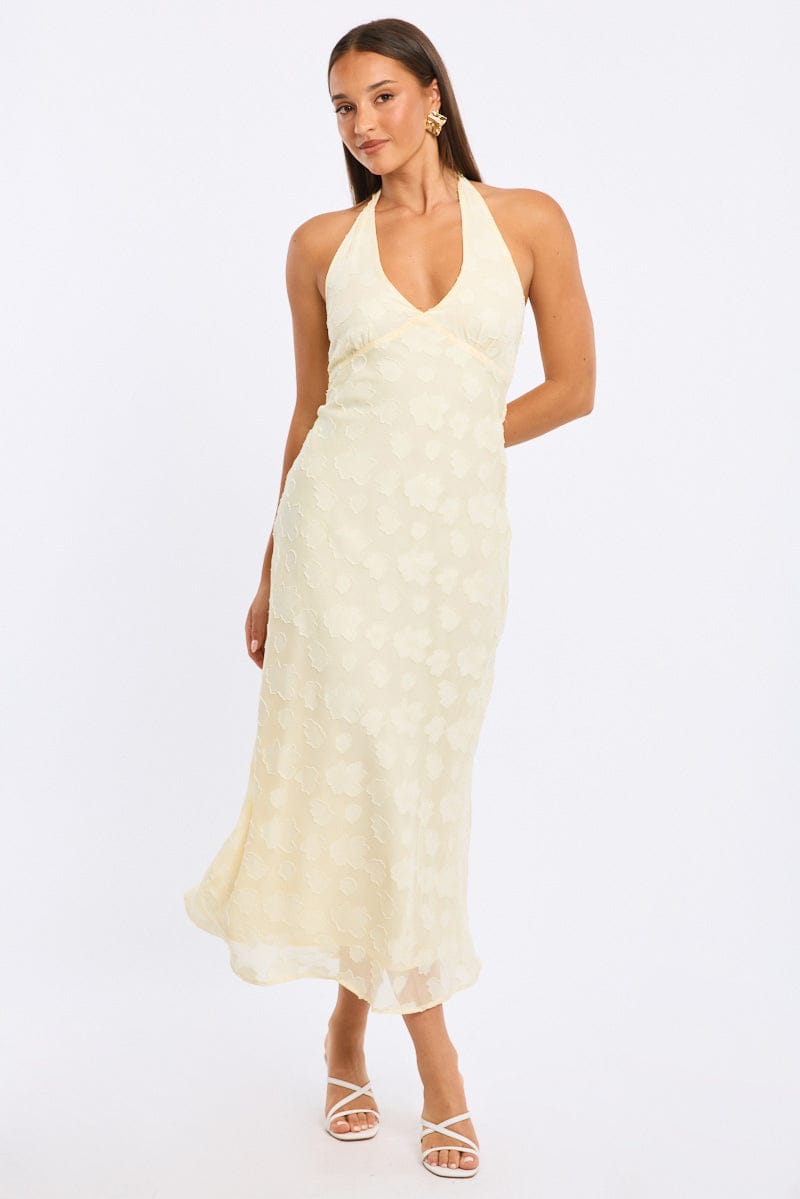Yellow Midi Dress Halter Neck | Ally Fashion Yellow Midi Dress Halter Neck | Ally Fashion