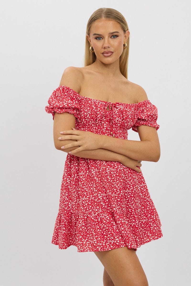 Red Ditsy Fit And Flare Dress Mini | Ally Fashion Red Ditsy Fit And Flare Dress Mini | Ally Fashion
