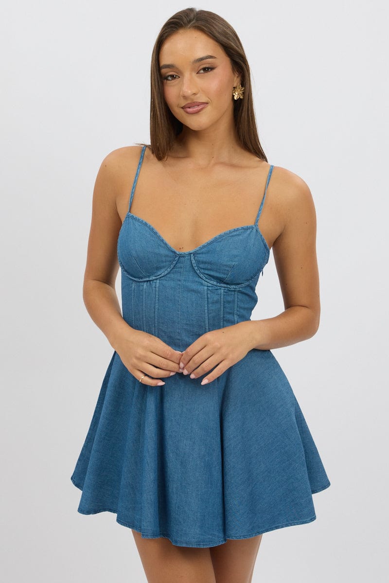 Blue Fit And Flare Dress Mini | Ally Fashion Blue Fit And Flare Dress Mini | Ally Fashion
