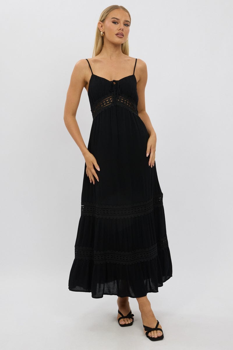 Black Maxi Dress Strappy Lace Trim | Ally Fashion Black Maxi Dress Strappy Lace Trim | Ally Fashion