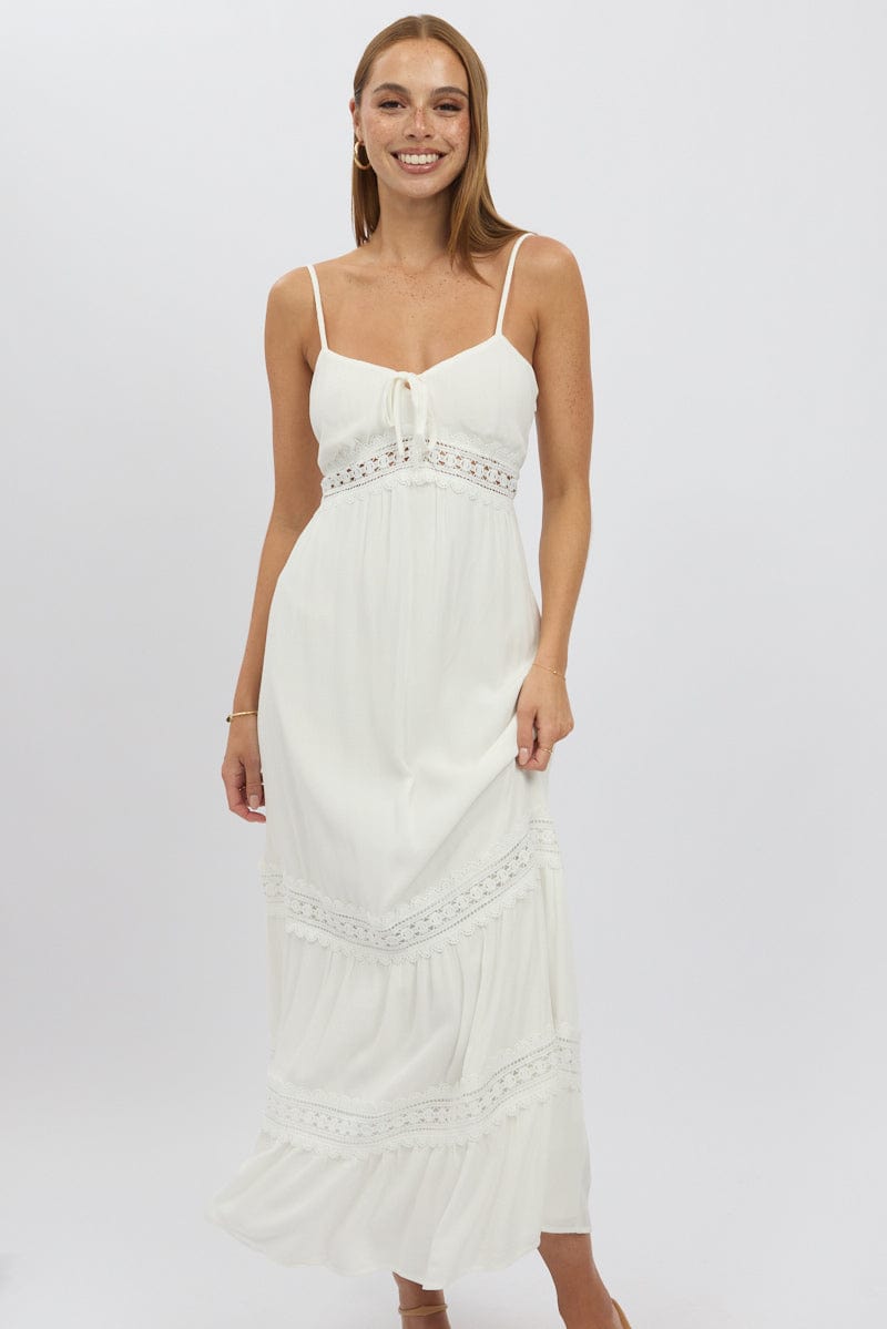 White Maxi Dress Strappy Lace Trim | Ally Fashion White Maxi Dress Strappy Lace Trim | Ally Fashion
