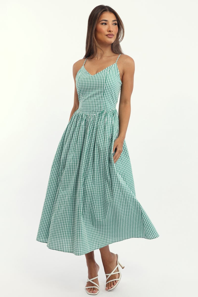 Green Check Maxi Dress Singlet | Ally Fashion Green Check Maxi Dress Singlet | Ally Fashion