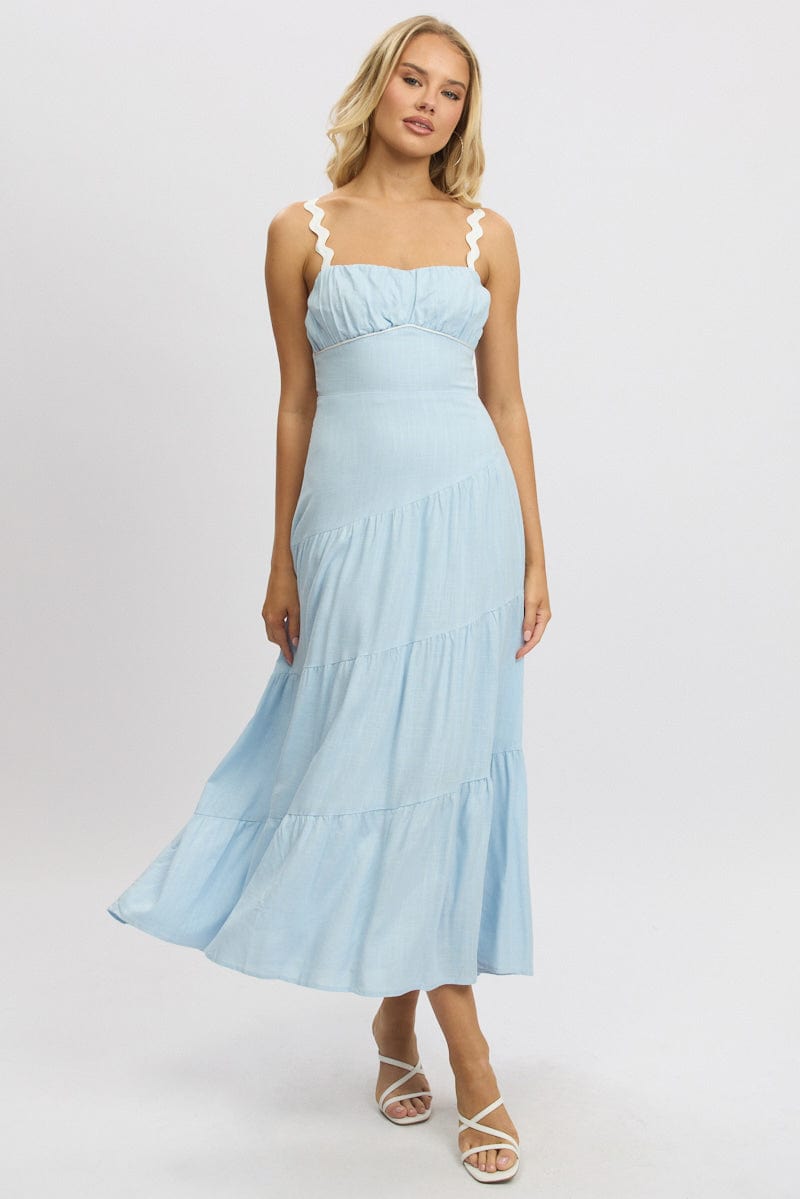 Blue Maxi Dress Tiered Ric Rac | Ally Fashion Blue Maxi Dress Tiered Ric Rac | Ally Fashion