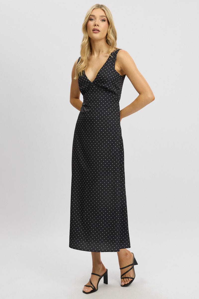 Black Polka Dot Maxi Dress V-neck | Ally Fashion Black Polka Dot Maxi Dress V-neck | Ally Fashion