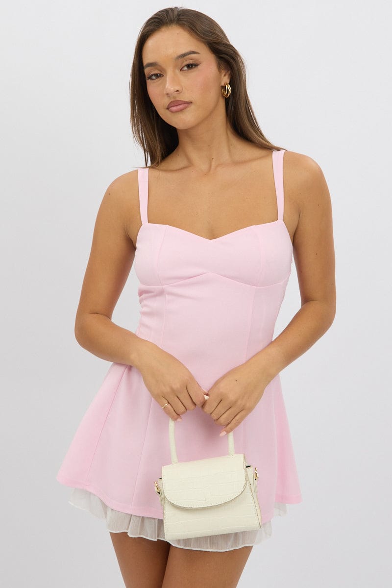Pink Fit And Flare Dress Mini | Ally Fashion Pink Fit And Flare Dress Mini | Ally Fashion