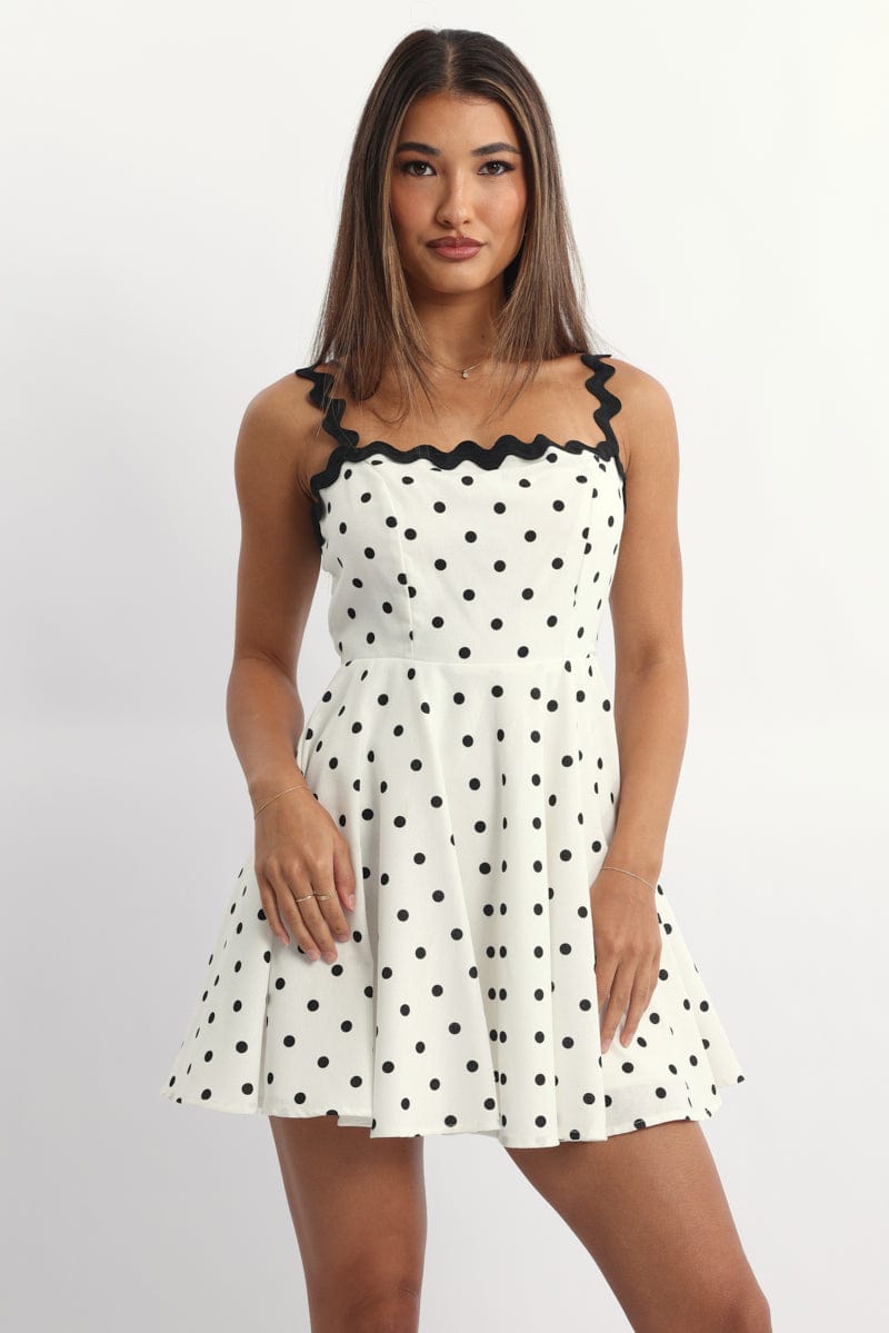 fit and flare dress polka dot White Polka Dot Fit And Flare Dress Mini