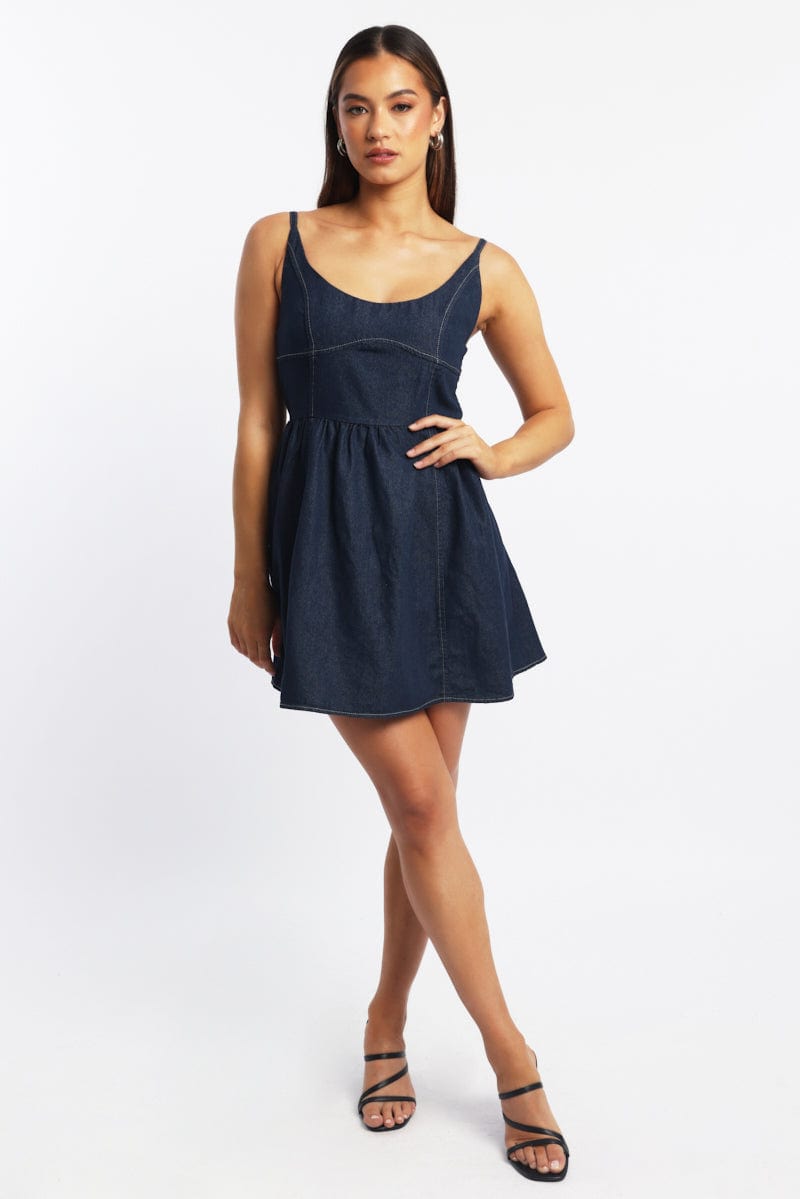 Blue Fit And Flare Dress Mini | Ally Fashion Blue Fit And Flare Dress Mini | Ally Fashion