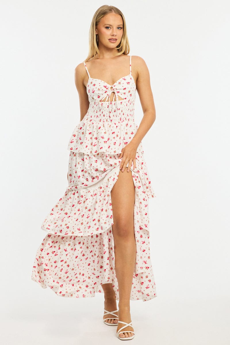 knee length dresses for ladies Red Ditsy Maxi Dress Tiered