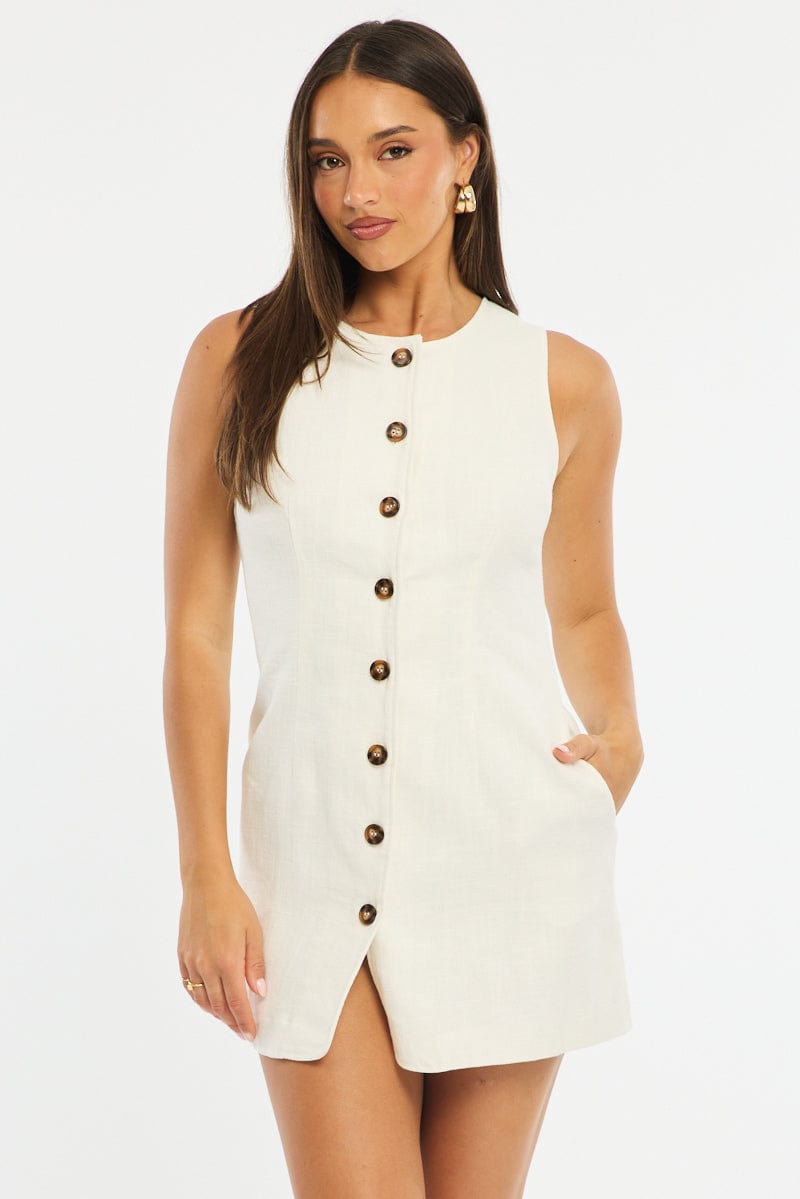 White Mini Dress Button Down | Ally Fashion White Mini Dress Button Down | Ally Fashion