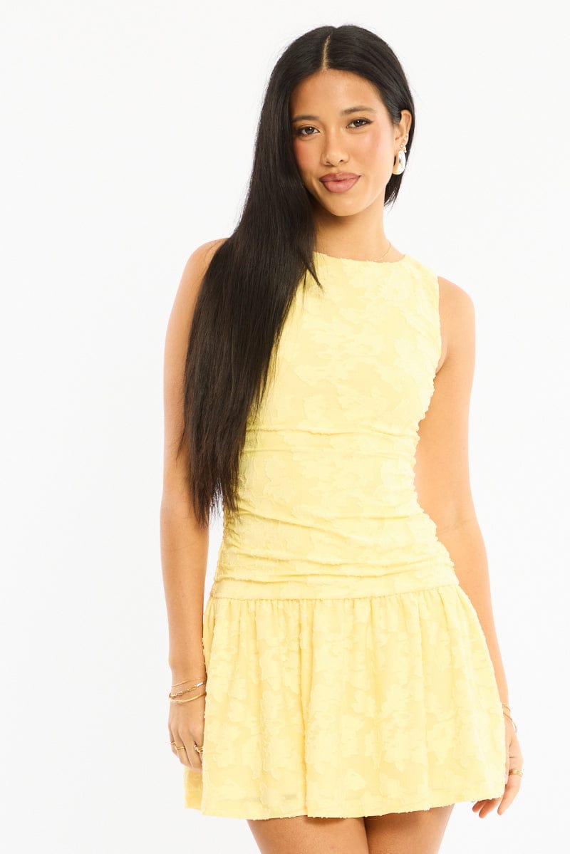 Yellow Mini Dress Drop Waist | Ally Fashion Yellow Mini Dress Drop Waist | Ally Fashion