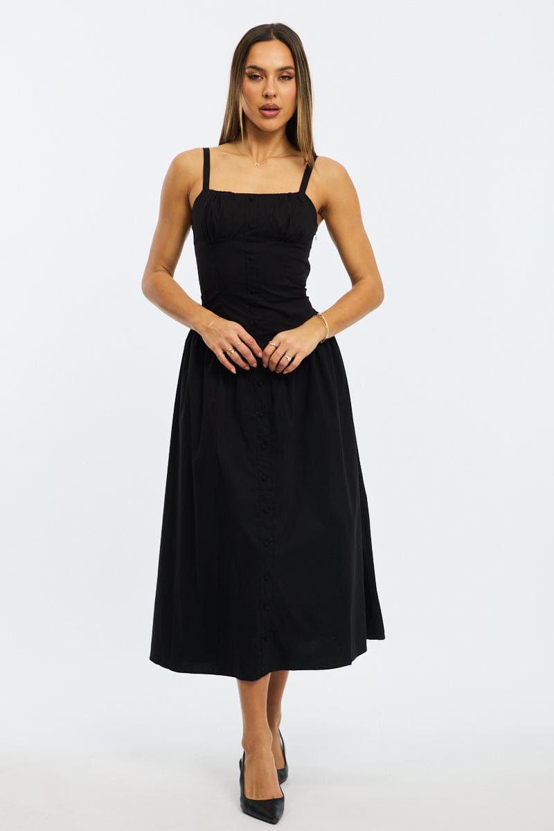 Black Midi Dress Sleeveless Poplin | Ally Fashion Black Midi Dress Sleeveless Poplin | Ally Fashion