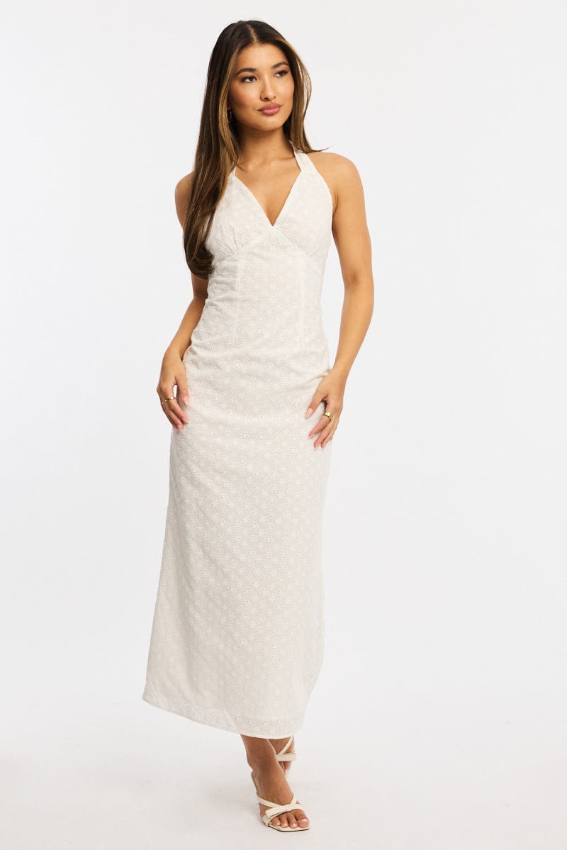 White Halter Neck Dress Eyelet Fabric | Ally Fashion White Halter Neck Dress Eyelet Fabric | Ally Fashion