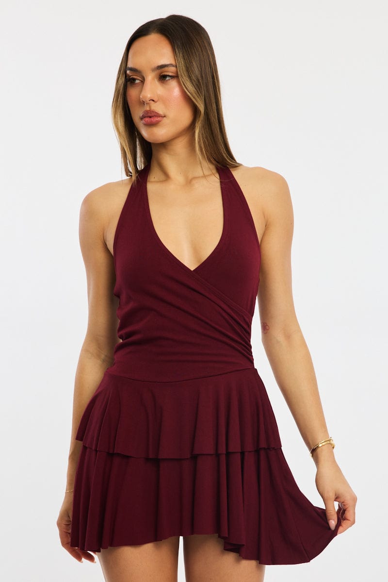 Red Halter Neck Mini Dress Ally Fashion
