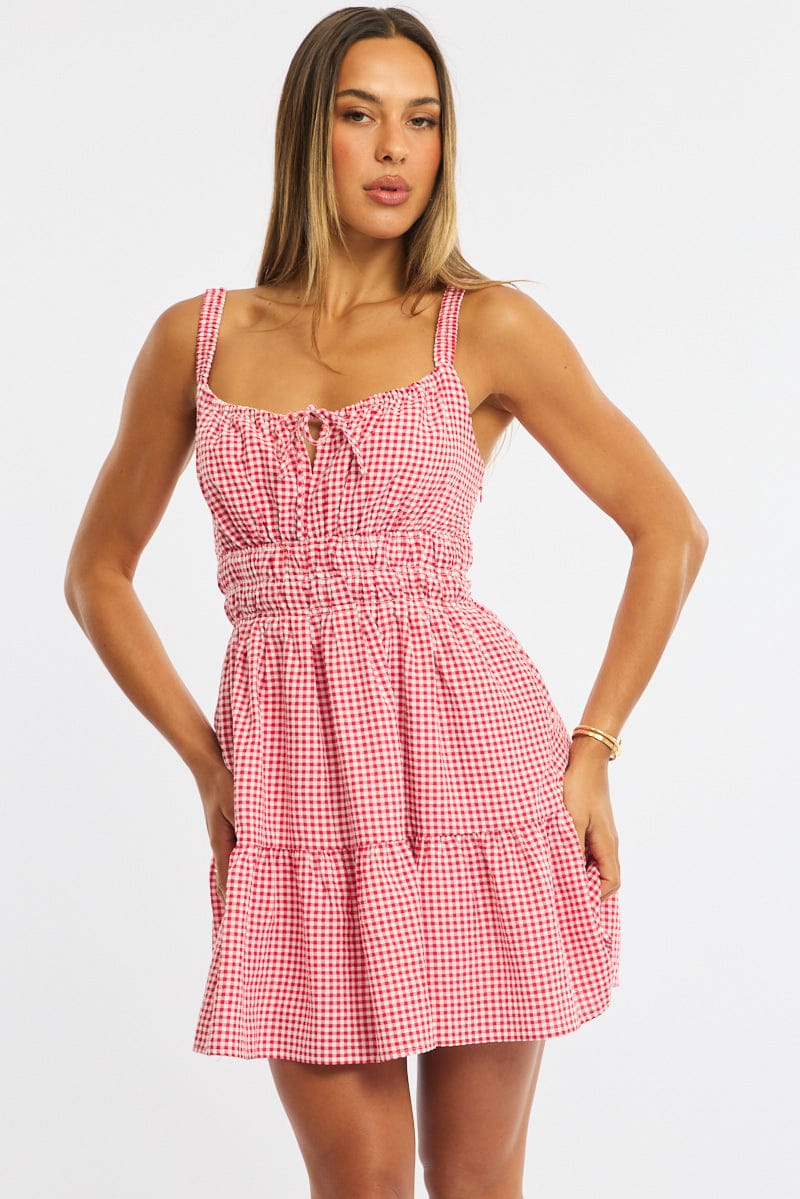 Red Check Fit And Flare Dress Mini | Ally Fashion Red Check Fit And Flare Dress Mini | Ally Fashion